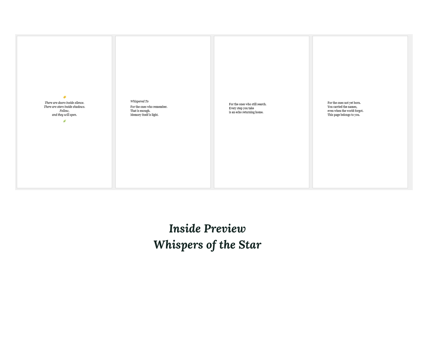 Text preview of 'Whispers of the Star' with placeholder text on a white background