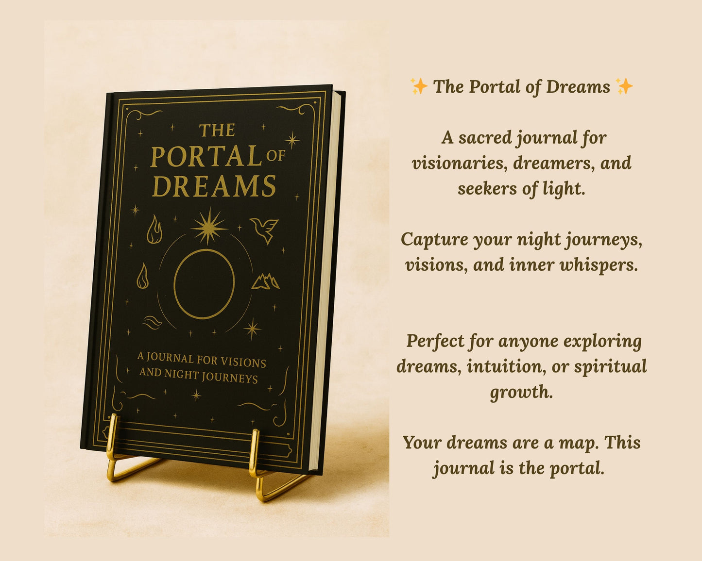 Hardback cover of the Portal of Dreams Journal – full-colour guided spiritual journal.