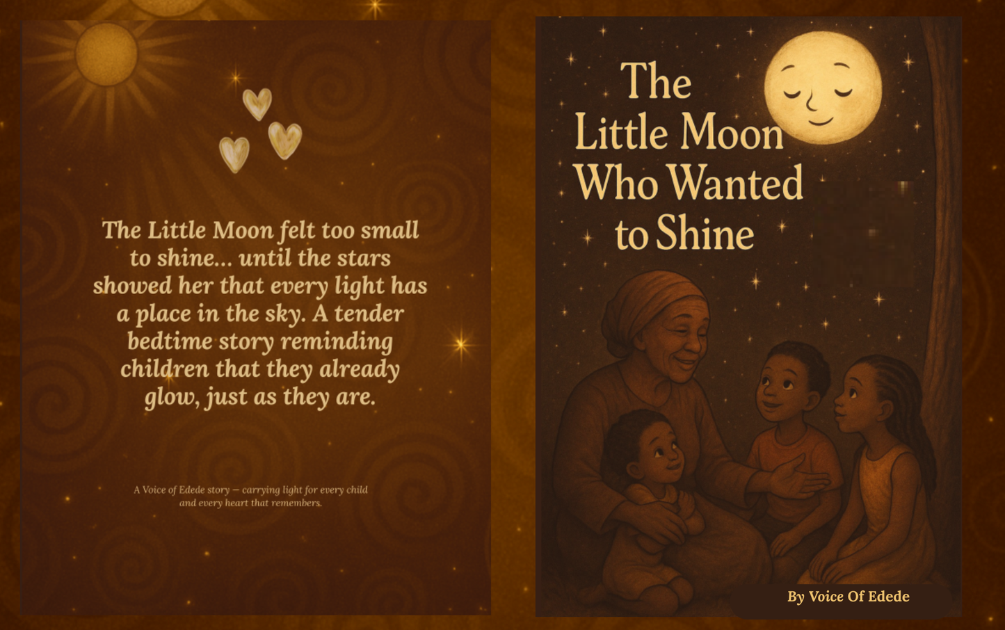 Inside preview pages from 'The Little Moon Who Wanted to Shine' children's bedtime book.