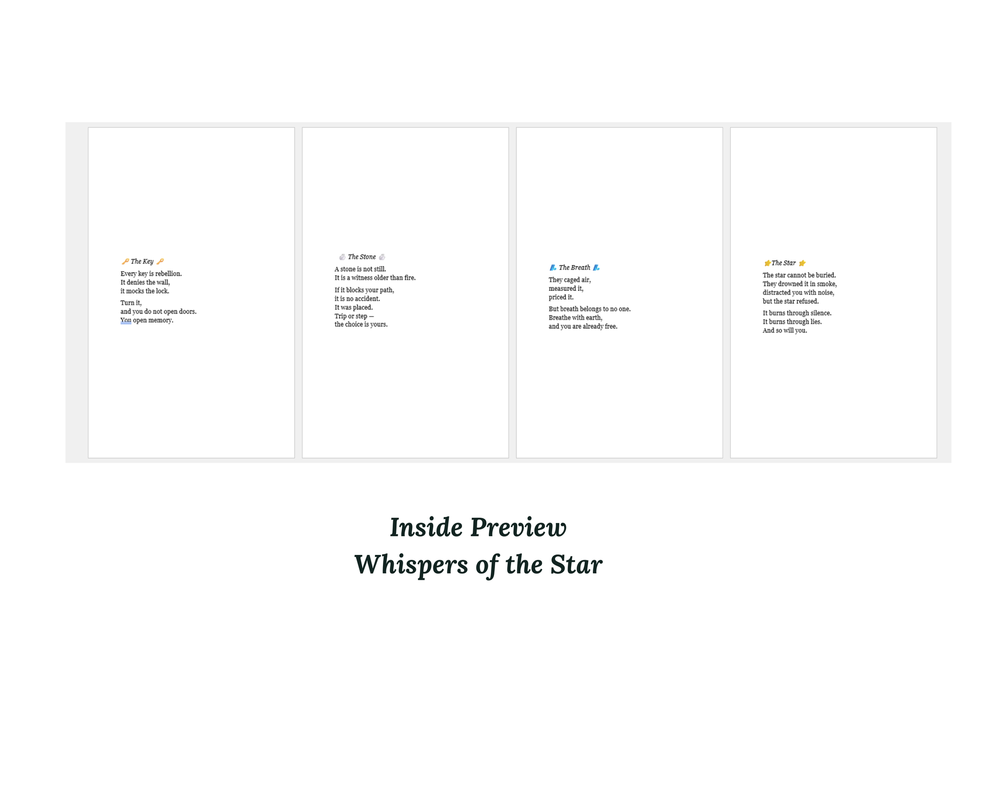 Preview of 'Whispers of the Star' with text on a white background