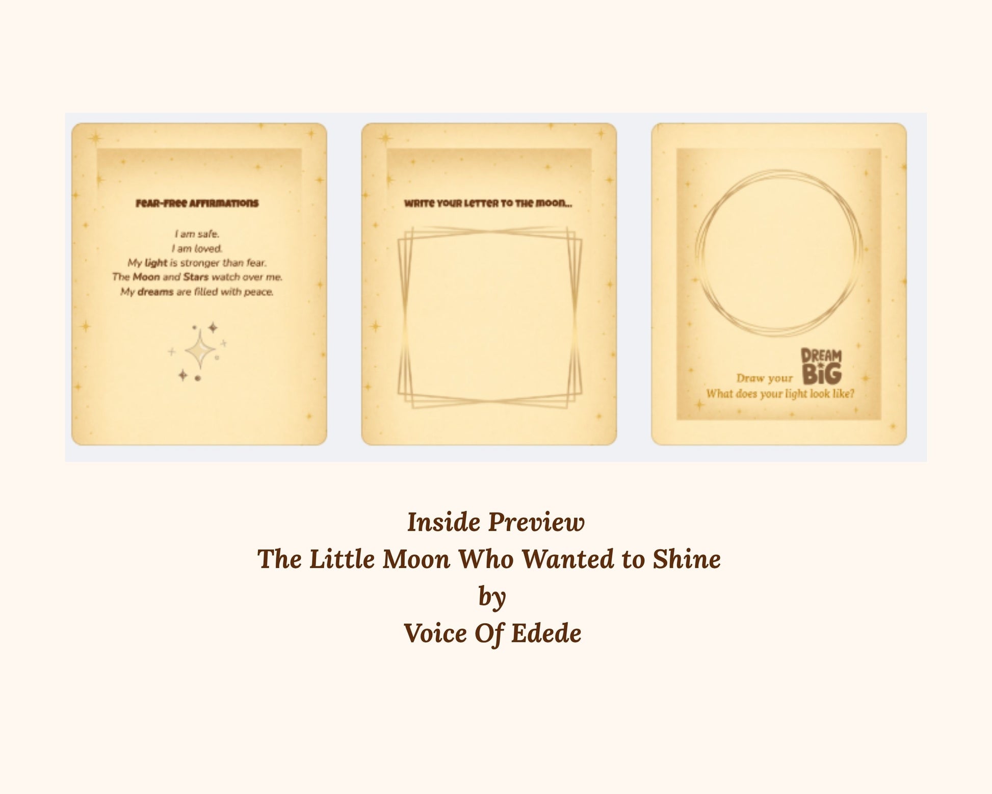 Inside preview pages from 'The Little Moon Who Wanted to Shine' children's bedtime book.
